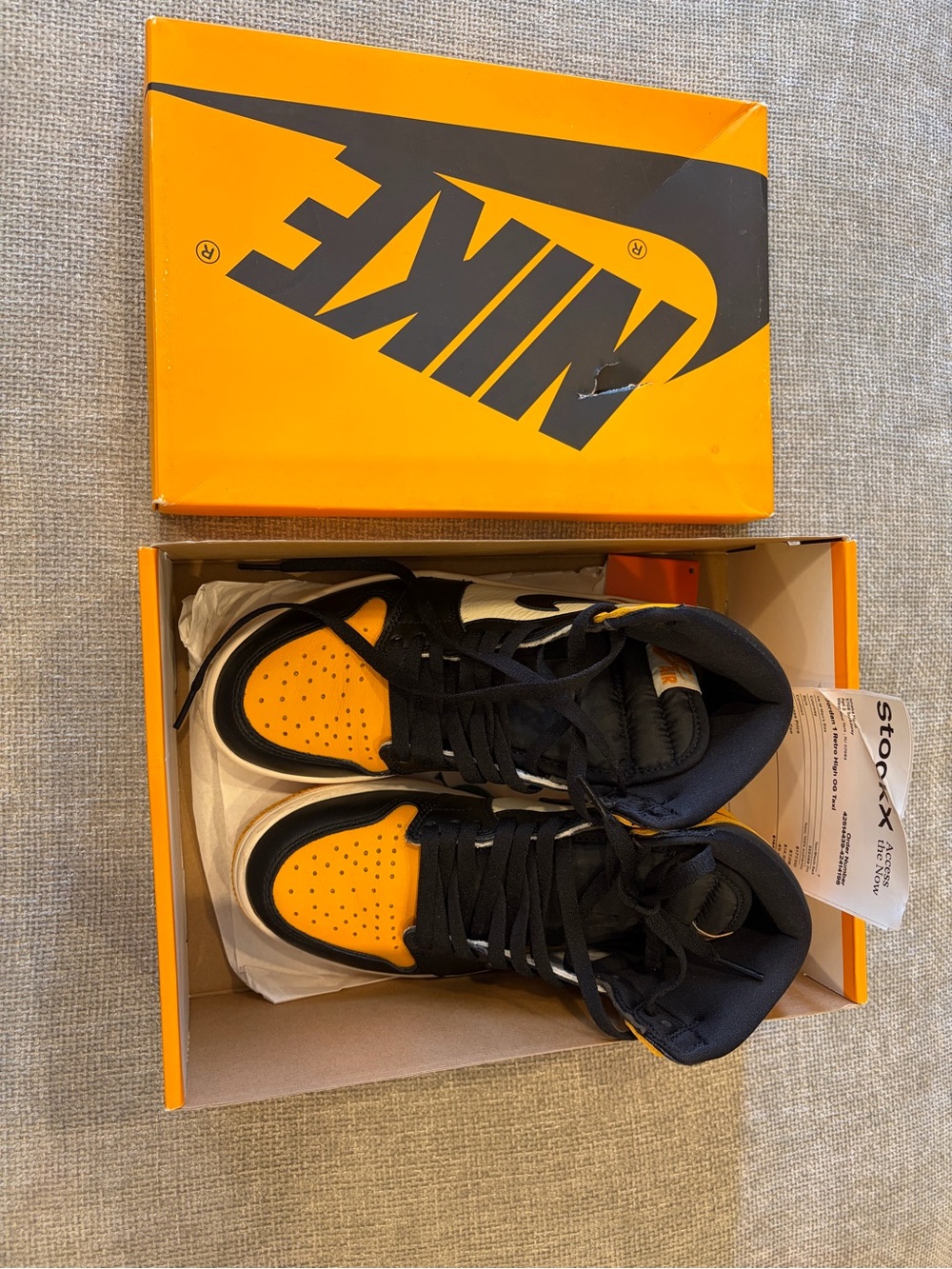 Jordan 1 Retro Men’s OG Taxi Black and Yellow High-Top Sneakers